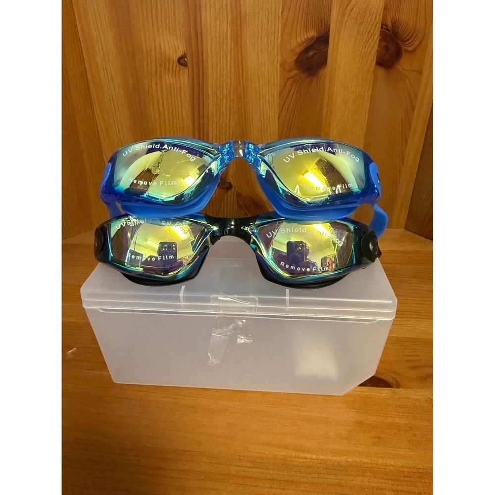 2 Pack Mirrored Swim Goggles Adult Anti-Fog UV‎ Protection Swimming Goggles